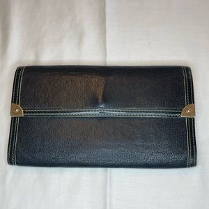 LOUIS VUITTON BLACK LEATHER PORTE TRESOR INTERNATIONAL WALLET